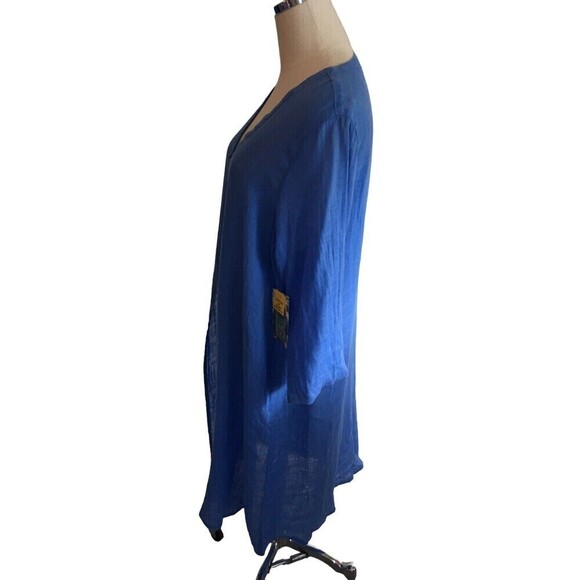 NEW Click Color Me Cotton Blue LINEN Duster Size SMALL Cover Up Lagenlook NWT - Picture 4 of 8